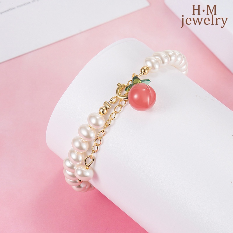 Gelang Mutiara Agate Merah Peach 2022 Untuk Wanita