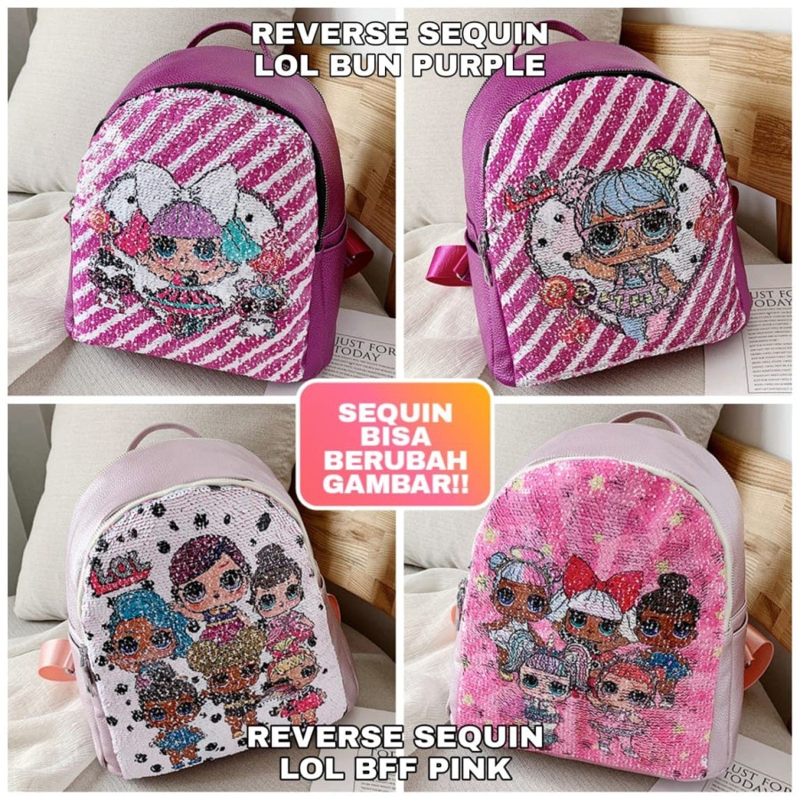 milanberry SEQUIN BFF LOL BAG PINK tas anak perempuan ransel boneka