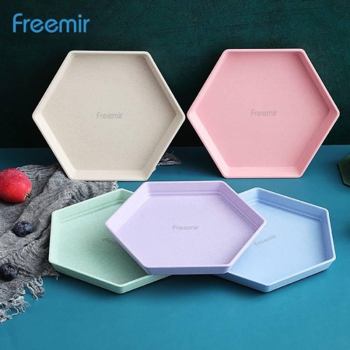Freemir Set Piring Segi Enam Set Piring Makan Saji Wheatstraw Bentuk Hexagonal 5 Pcs
