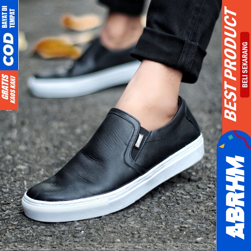 ABRHM MORE Sepatu Kasual Slip On Kulit Asli