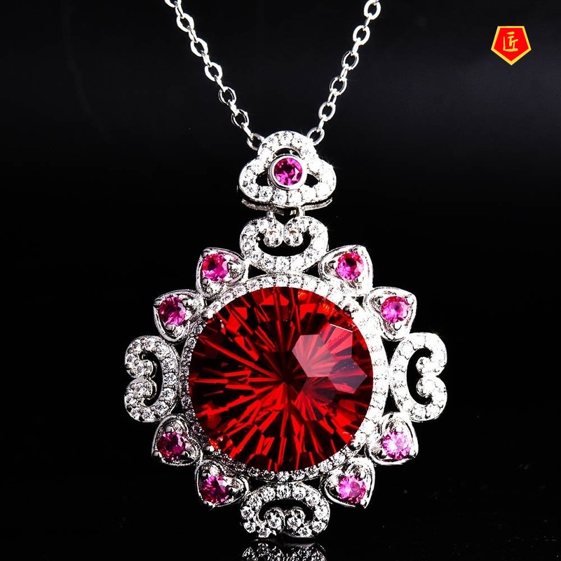 [Ready Stock]Pigeons-Blood Ruby Pendant Pd990 Yellow Diamond Colored Gems Necklace