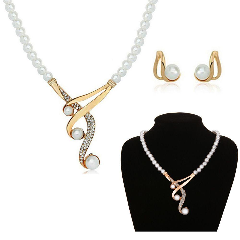 R-flower Pearl Necklace Sets Hadiah Pernikahan Rantai Emas Necklace Chain