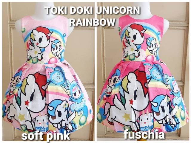 81109 TOKIDOKI UNICORN RAINBOW / DRESS UNICORN ANAK IMPORT KOREA PINK LUCU / GAUN PESTA ANAK BAGUS