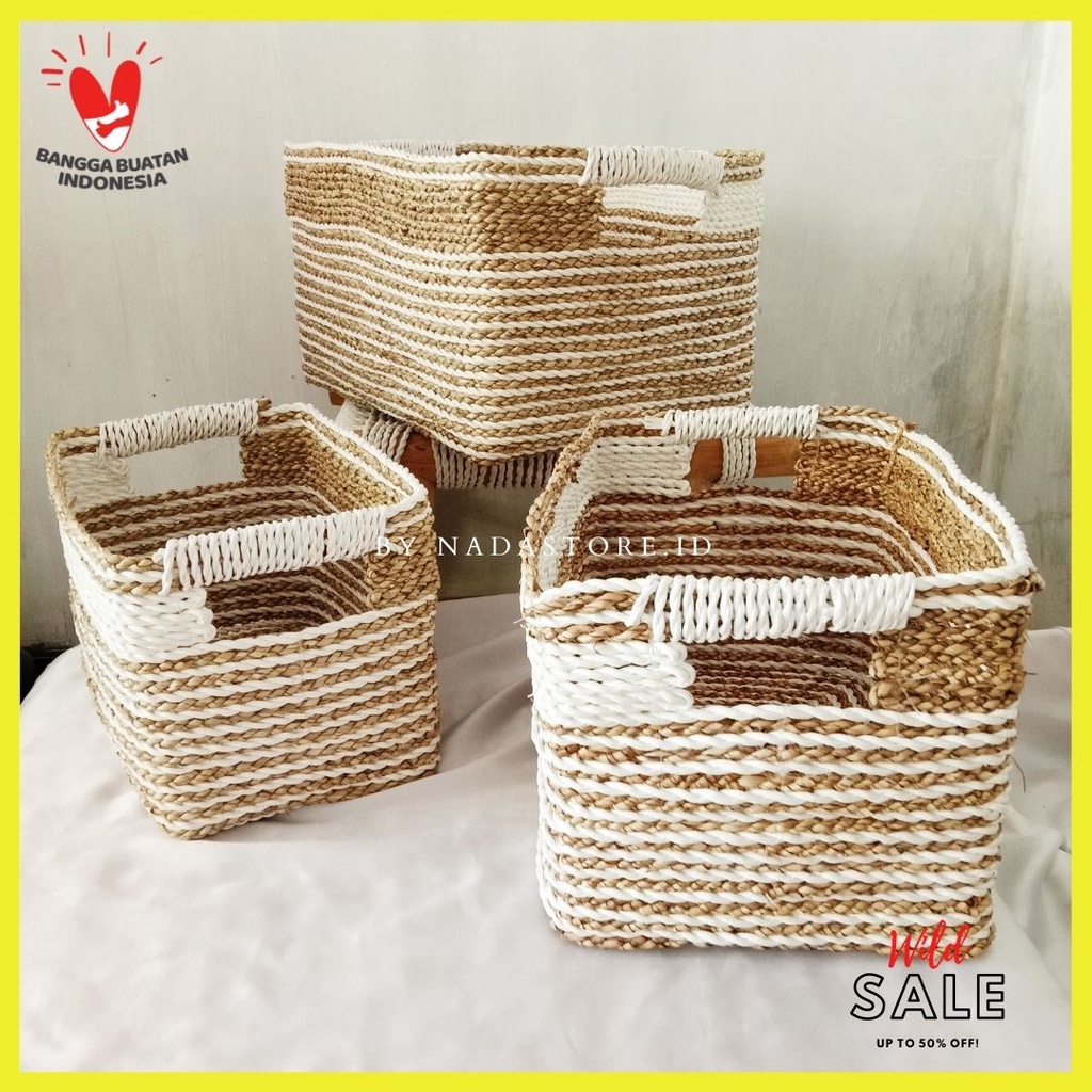 KERANJANG SEAGRASS / BOX SEAGRASS HANDLE NATURAL PUTIH / STORAGE BOX MULTIFUNGTION / HAMPERS BOX / KOTAK KADO