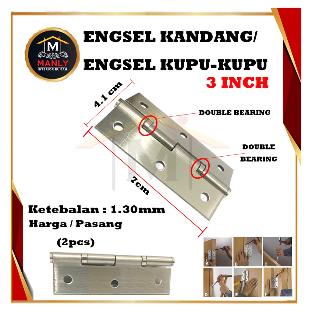 Engsel Jendela Stainless Steel / Engsel Kupu-kupu / Engsel Kandang 2 inch, 2.5 inch &amp; 3 inch.. FREE SEKRUP