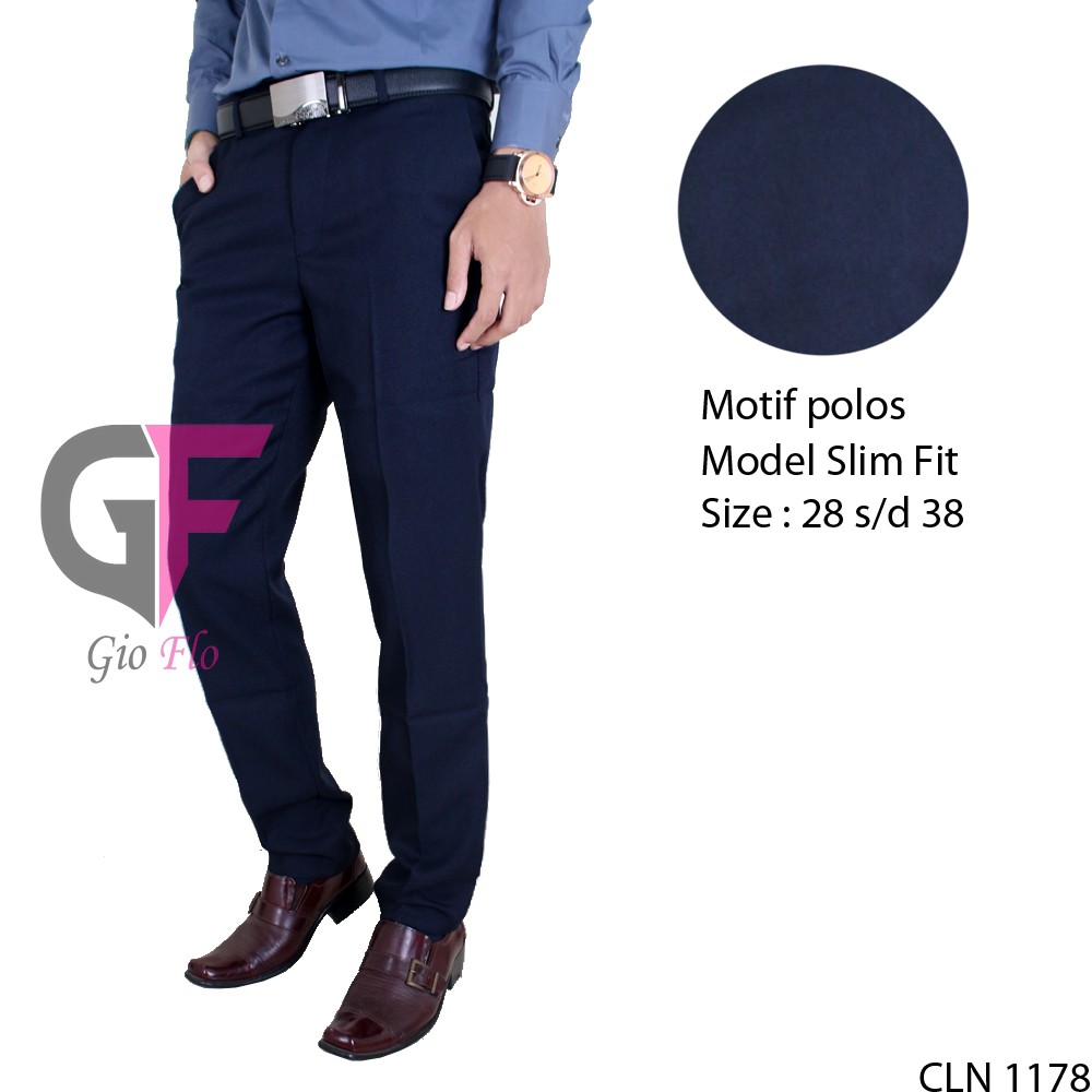 GIOFLO Celana Kantoran Pria Formal Polos Slim Dark Blue / CLN 1178