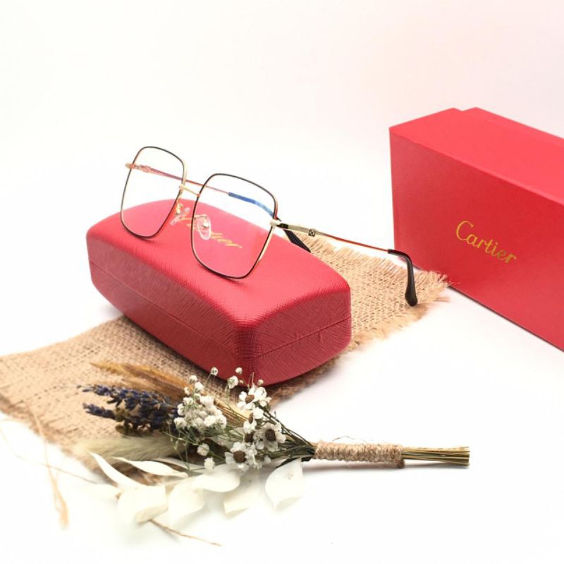 Frame Kacamata Wanita Fashion Cartier 72295 Super Free Cairan Pembersih - Cod - Grosir (55-15-144)