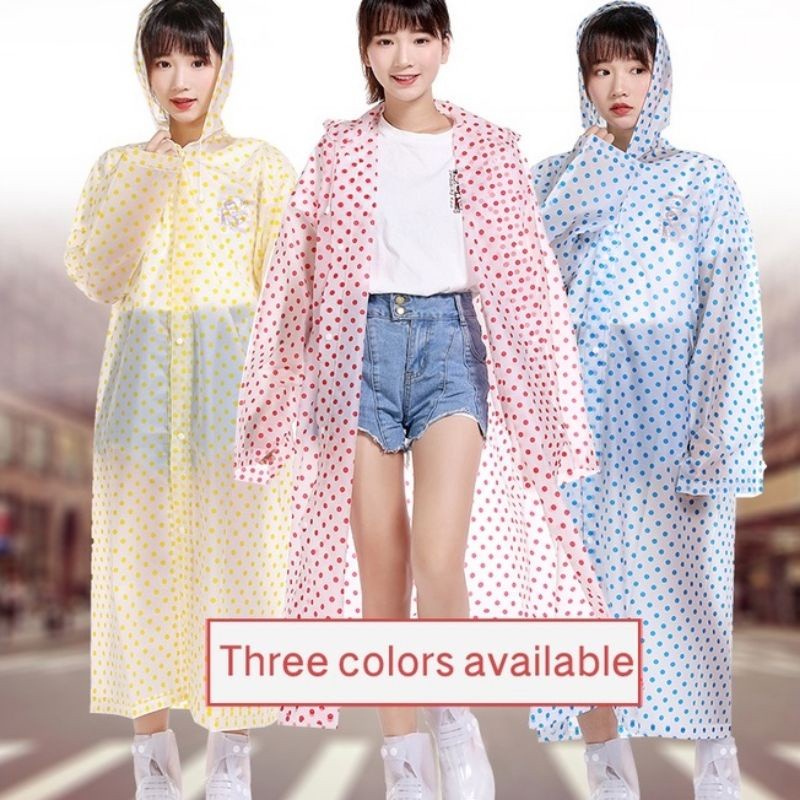 Jas hujan wanita terusan polkadot EVA - 851 stylist fashion raincoat travelling transparan transparant korea