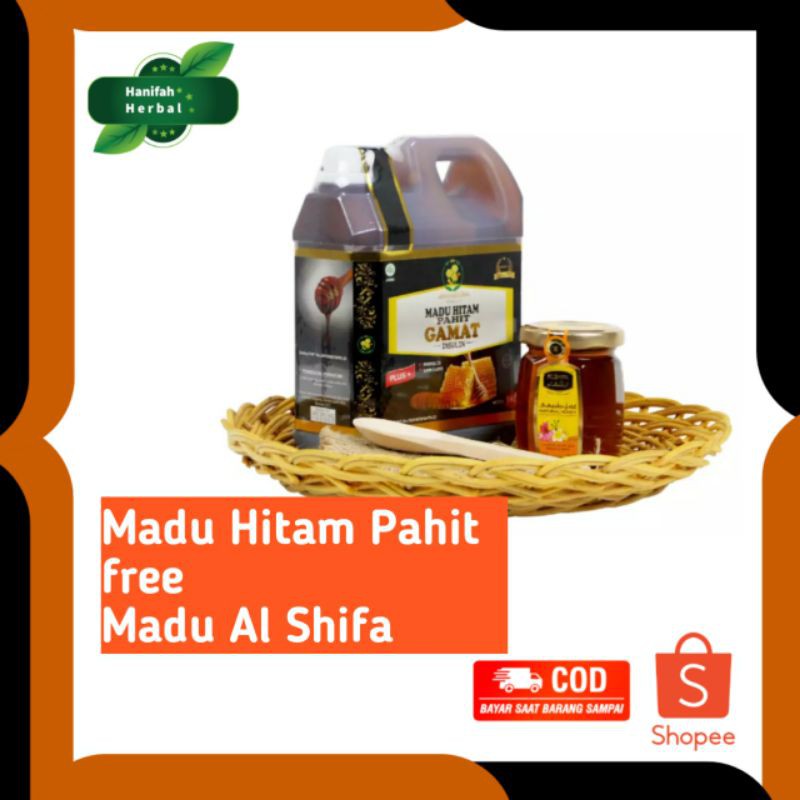 Madu Stamina Tubuh Hitam Pahit Gamat 1 kg free Madu Import Al Shifa 125 g