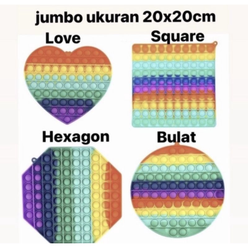 Mainan anak edukasi pop it rainbow anak fidget toys kotak love bulat size jumbo 20cm harga murah