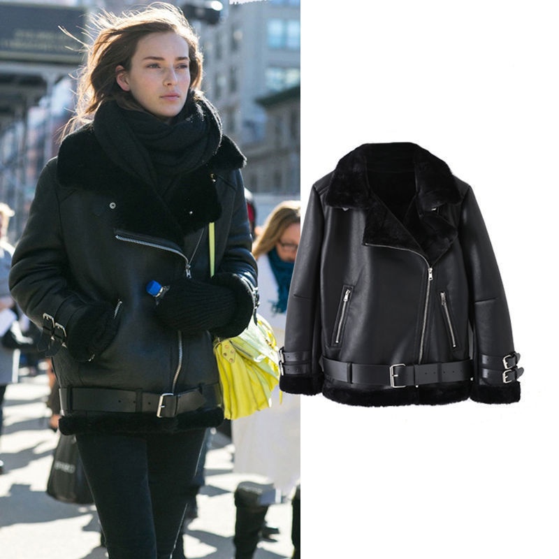 Jaket Kulit Wanita Trend Terbaru Korea  bulu semua-in-one Perempuan Coat Plush tebal bulu Coat 2021 
