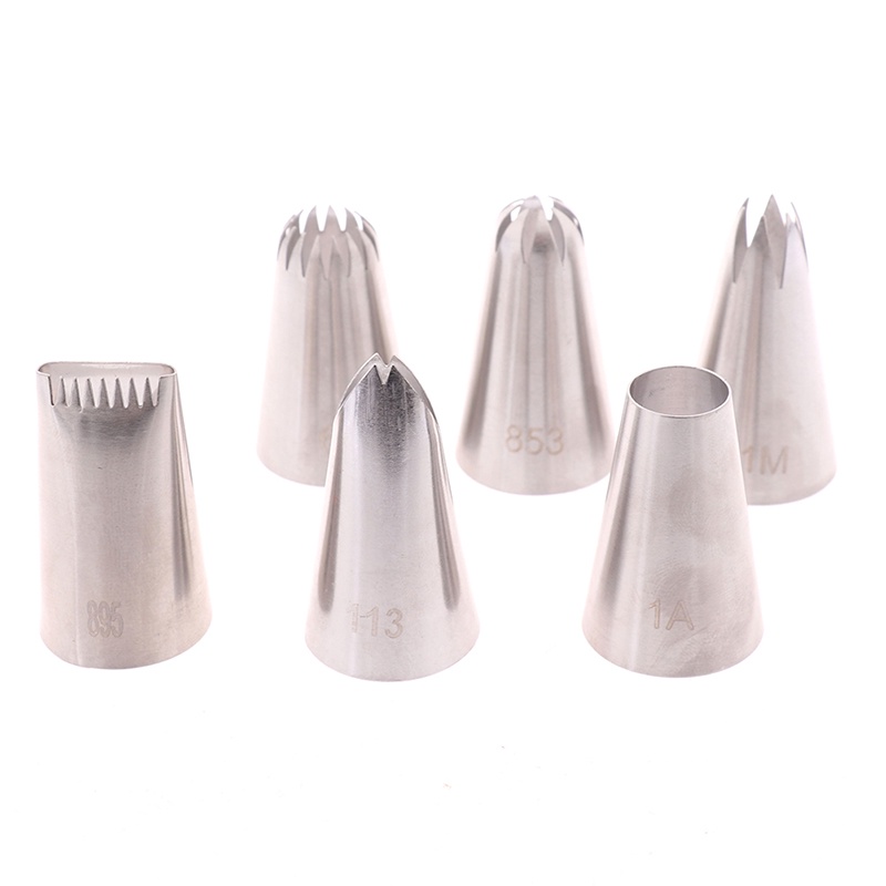 Set 6pcs Ujung Mulut Pipa Icing Bahan Stainless Steel Untuk Dekorasi Kue