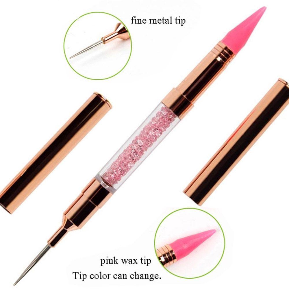 AUGUSTINA Agustina Berlian Imitasi Kuku Bor Pena DIY Ultra-Tipis Nail Art Dotting Hook Bunga Kepala Ganda Kristal Alat Manikur