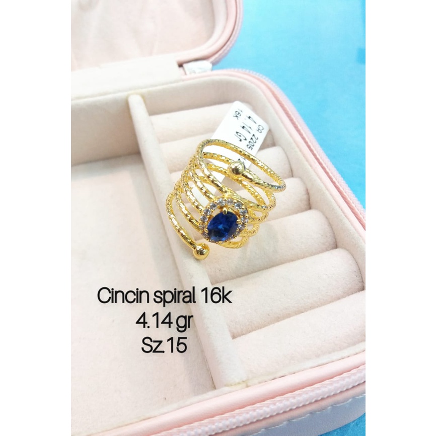 Cincin emas asli spiral mata biru fashion kadar 700/16k