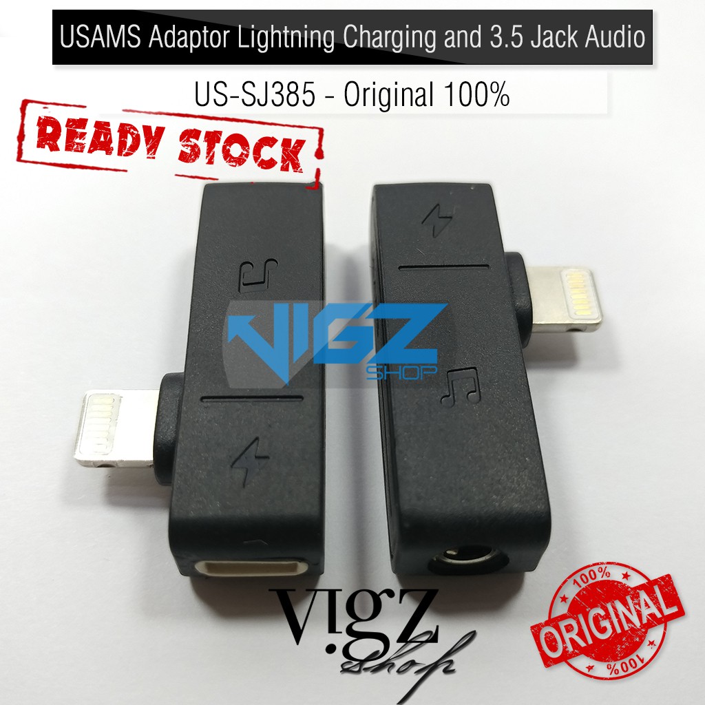 USAMS Adaptor Lightning Charging and 3.5mm Audio Adapter US-SJ385 Original