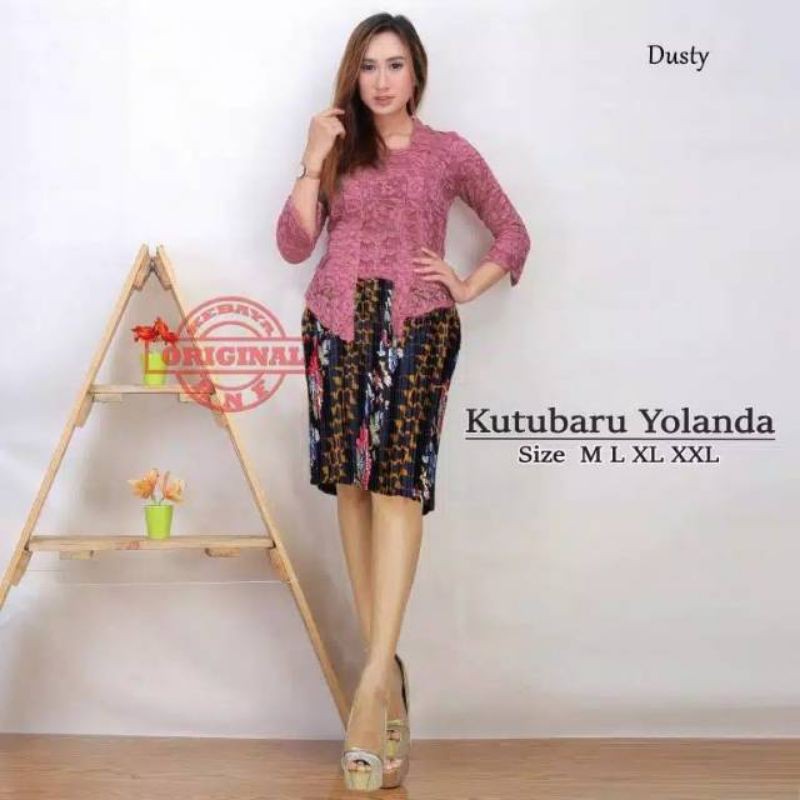 SETELAN KEBAYA KUTUBARU YOLANDA / SET KEBAYA KUTU BARU ROK PENDEK / KEBAYA BRUKAT MODERN