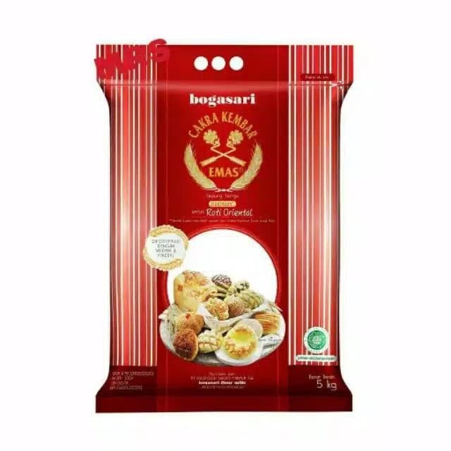 

BISA COD Tepung Terigu Bogasari Cakra Kembar Emas Roti Oriental 5 kg