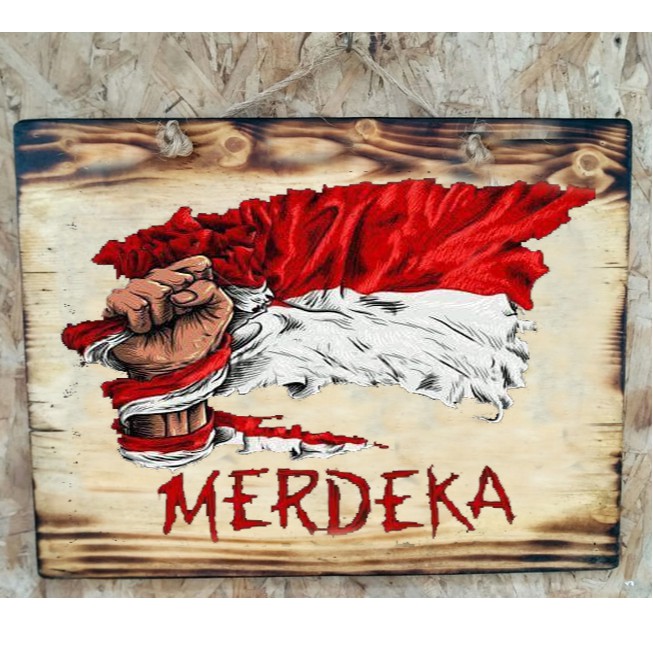 HIASAN DINDING LUKISAN BENDERA MERAH PUTIH  PAJANGAN VINTAGE DEKORASI KAFE CAFE RESTO JATIBELANDA