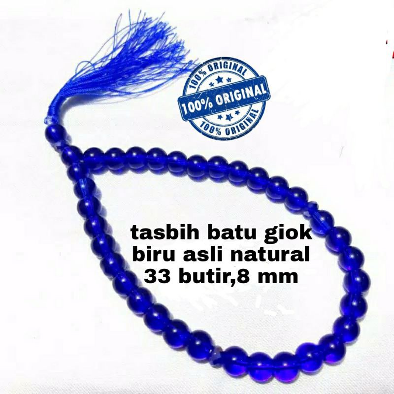 tasbih batu giok biru asli natural 33 butir