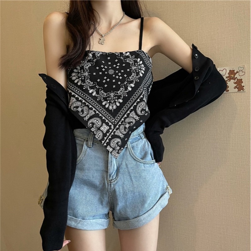 *IMPORT* Tank Top BKK / Crop Top Model Bandana Vintage / Retro-New ! Black
