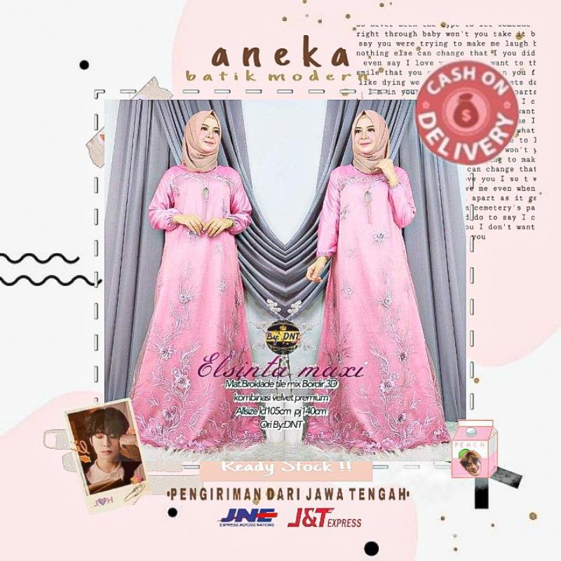 ELSINTA GAMIS BROKAT 3D PREMIUM DUSTY PINK KREM ROSE LEBARAN KONDANGAN MURAH