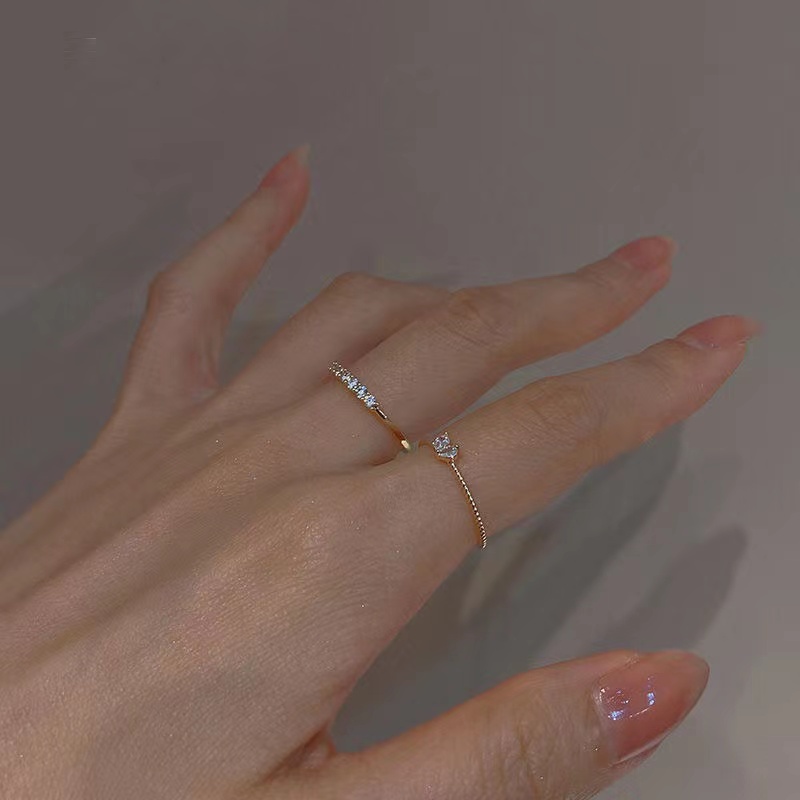 Cincin Kristal Berlian Model Terbuka Dapat Disesuaikan Gaya Korea Untuk Wanita