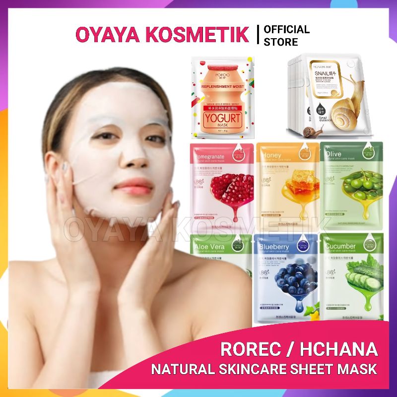 Rorec Hchana Sheet Mask Natural Skin Care Masker Wajah Hchana Kecantikan Kaya Manfaat Masker Topeng HONEY BLUEBERRY CUCUMBER  ALOE VERA OLIVE POMEGRANATE YOGURT SNail Berkualitas OYAYA KOSMETIK PEKANBARU RIAU