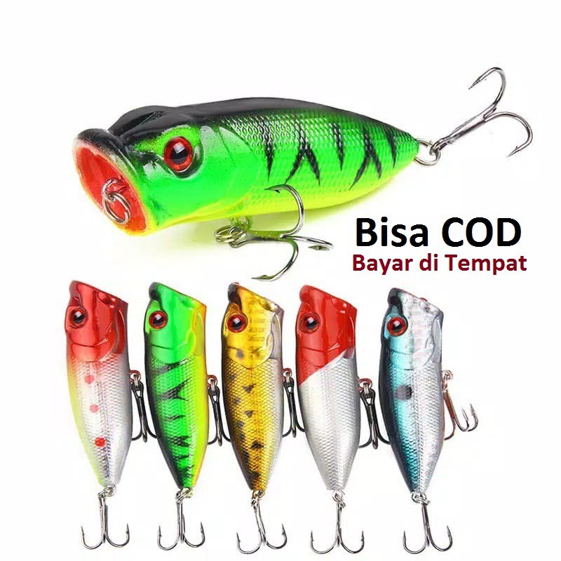 SATU SET (isi 5) 7cm/13g Popper Klasik Umpan Pancing Ikan Bass Minnow Top Water Fishing Lure Gacor j