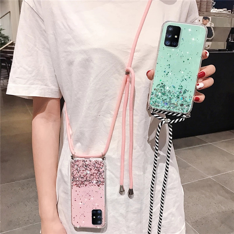 Case+Lanyard Casing Soft Case TPU Glitter untuk VIVO V20 V20SE V20Pro Y91 Y95 Y21I Y20S Y20 Y30 Y30I Y50 Y11 Y12 Y12I Y15 Y17 Y19