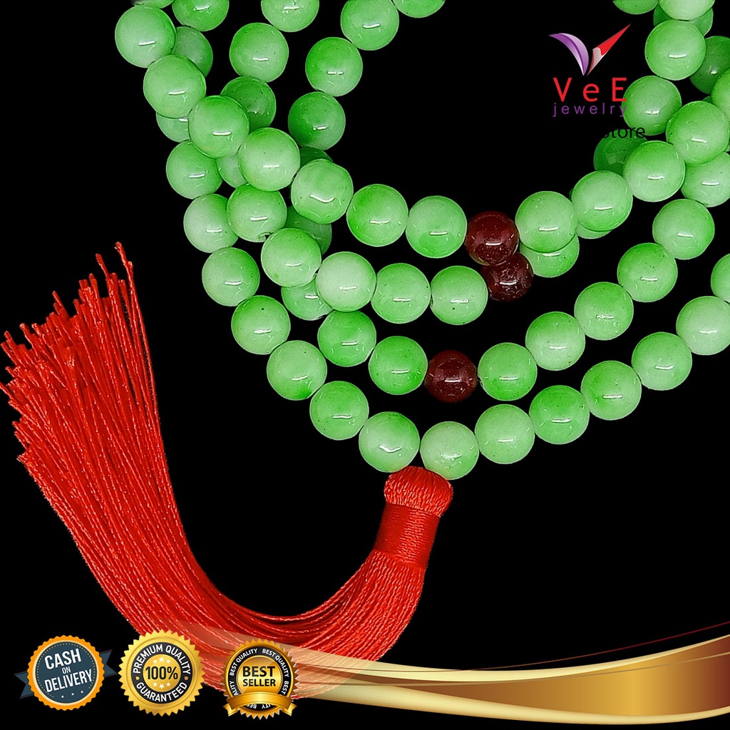 Tasbih Budha 108 Butir Batu Giok 12mm Hijau - VeE Kalung Tasbih Buddha