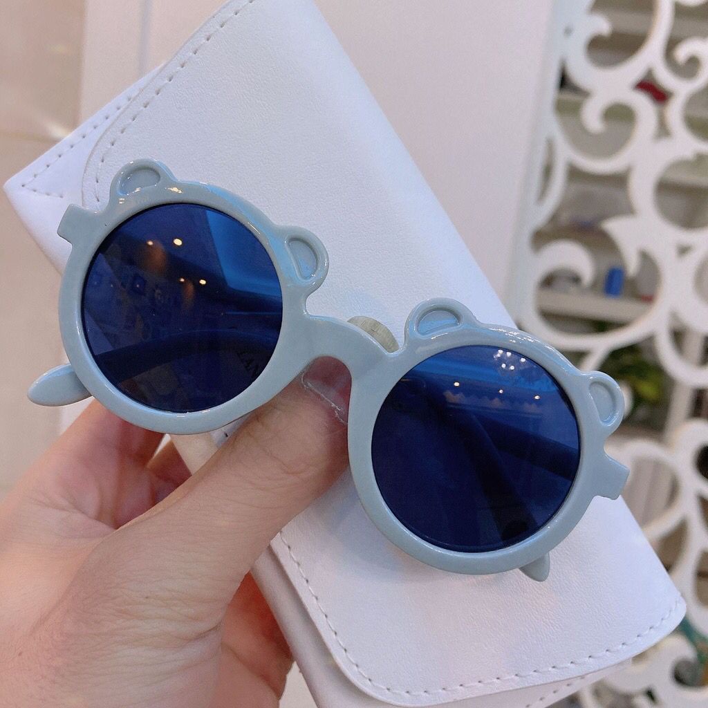 TERBARU Kacamata anak fashion telinga bear kacamata beruang hitam kids sunglasses-BIRU beruang
