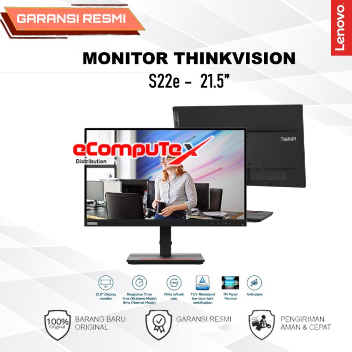 MONITOR LENOVO THINK VISION S22E-20 21.5 INCH 75Mhz VA 250 NITS - GARANSI RESMI