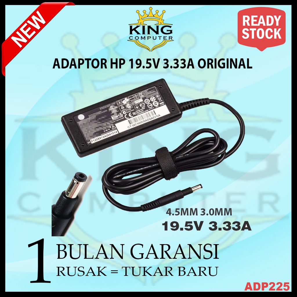 Adaptor Charger Laptop Hp 19.5V 3.33A Colokan Hitam Original