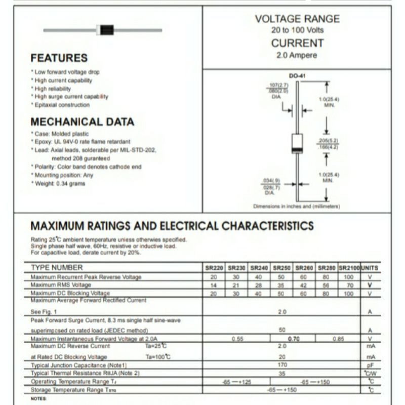 Dioda Schottky 1A - 3A  40 - 60V Barrier Rectifier Diode