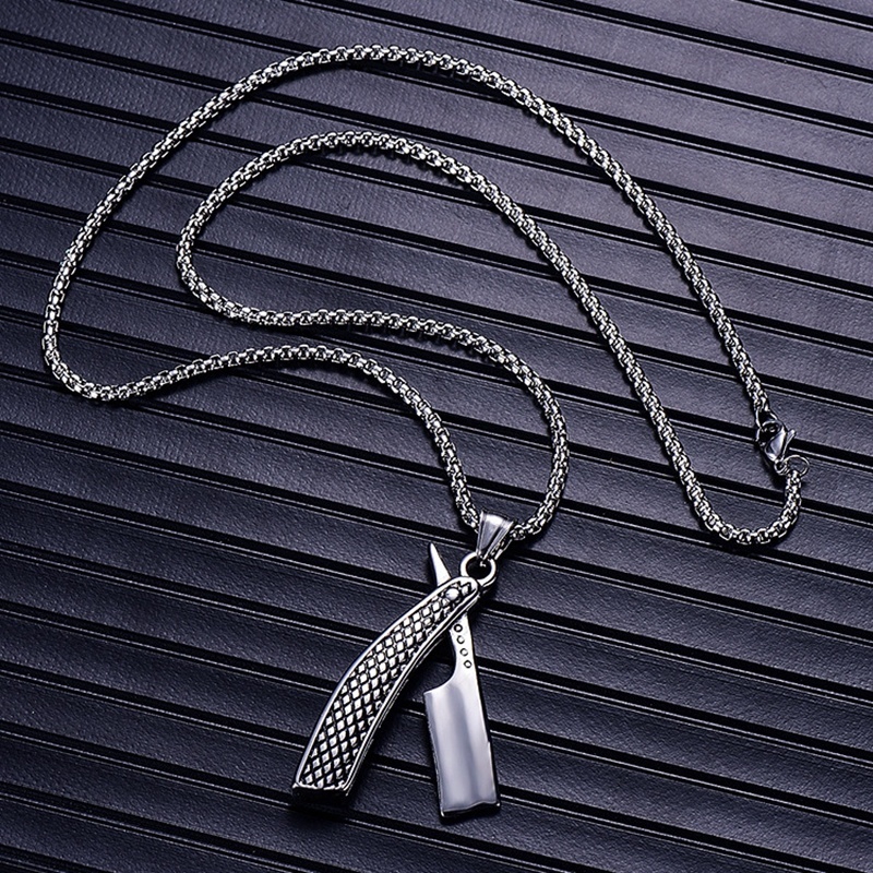 Kalung Liontin Pisau Cukur Barber Bahan Titanium Steel Gaya Punk Untuk Pria