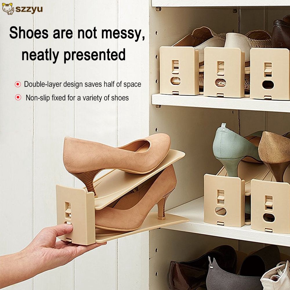 Plain Double Layer Adjustable Simple Shoe Bracket Dust Storage Shoe Rack Home Shopee Indonesia