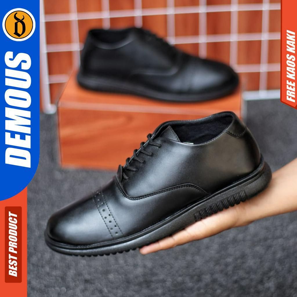 DEMOUS HATTE - Sepatu Formal Casual Pria Kulit PU Hitam Tali Pantofel Kerja