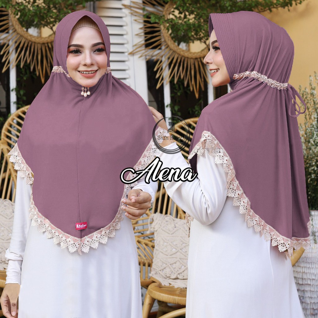 Jilbab Instan  Jersey Super Premium Hijab bergo Serut Alena Renda Import Kerudung Instan Safa Hijab