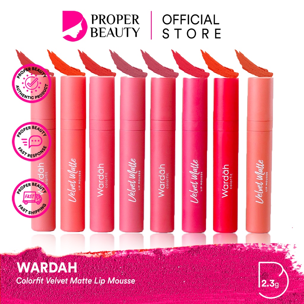 WARDAH Colorfit Velvet Matte Lip Mousse Indonesia / Lipstick Facial Wash Face Essence Toner Serum Day Night Eye Cream Sunscreen Mask Masker Tint Gloss / Lightening Crystal Secret Acnederm Nature Daily Renew You C Defense Uv Shield Spf Acne Paket Series