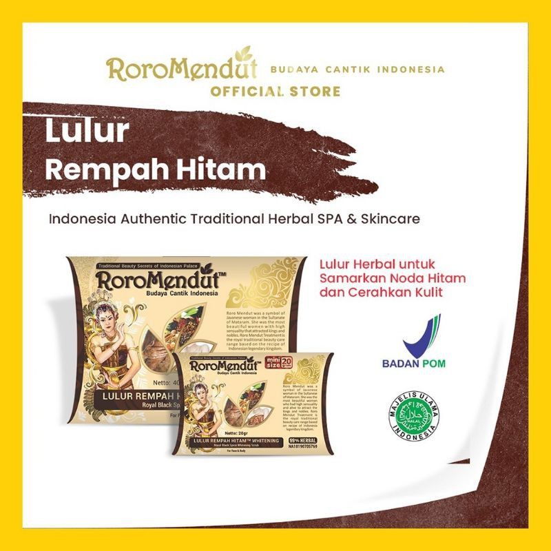 Roro Mendut Lulur Rempah Hitam Scrub Wajah Eksfoliasi Herbal BPOM