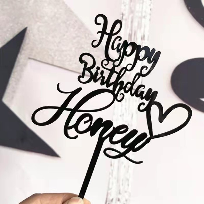 

Topper happy birthday honey/ cake topper ulang tahun/ topper kue hbd - Hitam