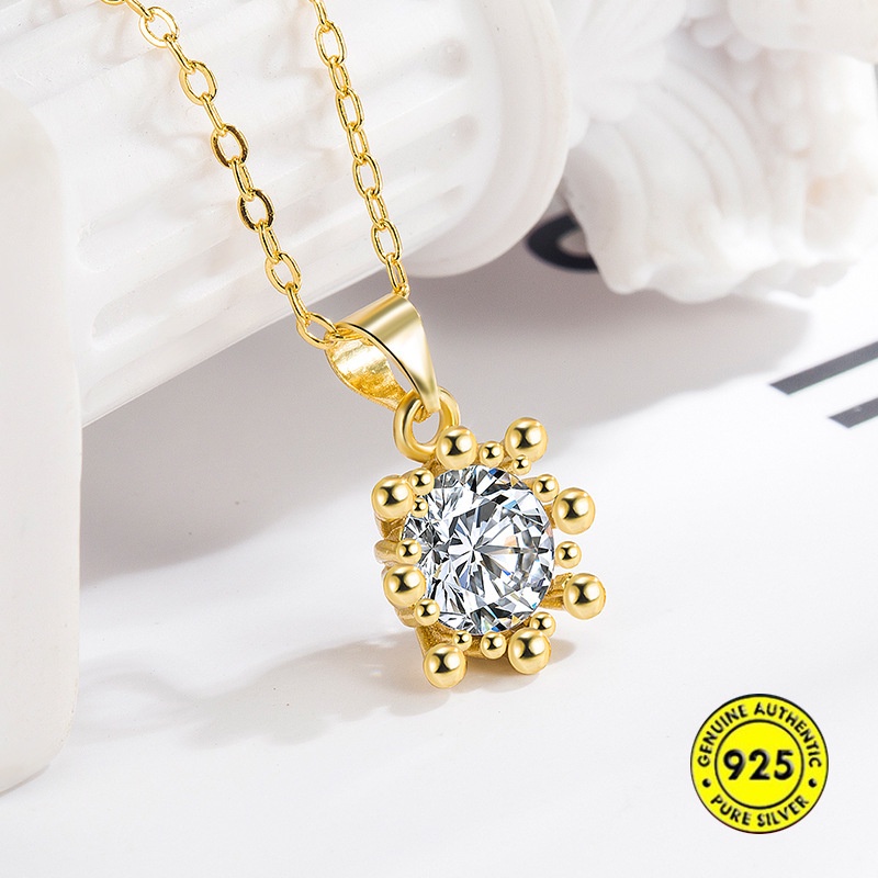 Kalung Zircon Lapis Silver S925 18K Bentuk Bulat Untuk Wanita