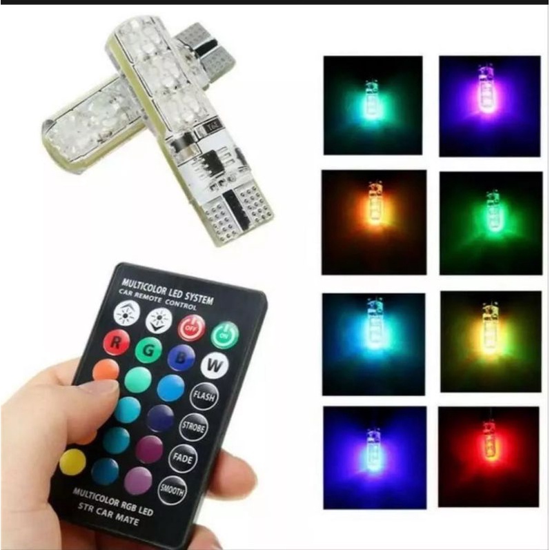 Lampu LED T10 Mobil Motor RGB 6 Titik Mata Jelly 5050 SMD 16 Warna + Remote Gel Sein Sen Rem Mundur