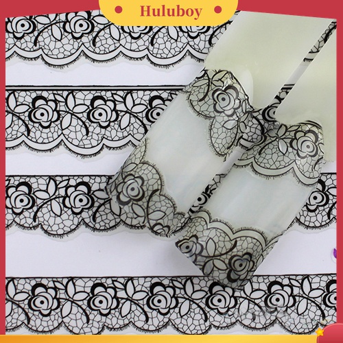 Huluboy Huluboy♡ Stiker Kuku Motif Bunga Renda Warna Hitam Untuk Dekorasi Manicure