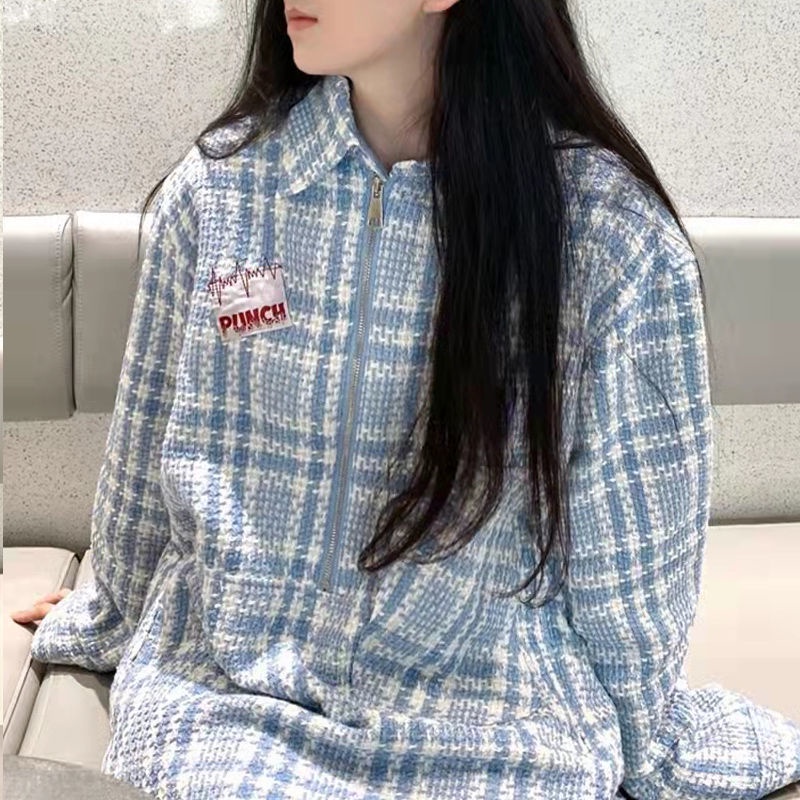 jaket korean style wanita bisa asin dan manis, pakaian sweater angin kecil wangi dengan jaket kemeja