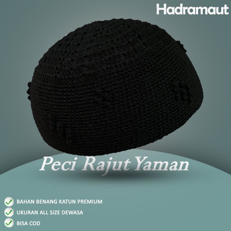 Zaja - Peci Rajut Polos Warna Hitam Pria Dewasa Peci Haji Hitam Tebal Kopiah Rajut Untuk Sholat Warna Hitam Polos Fashion Muslim Cowok