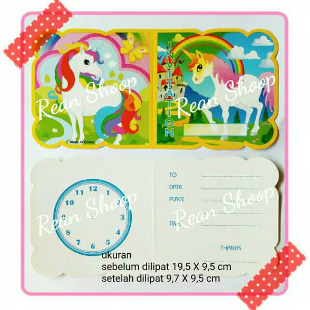 Undangan ulang tahun karakter unicorn