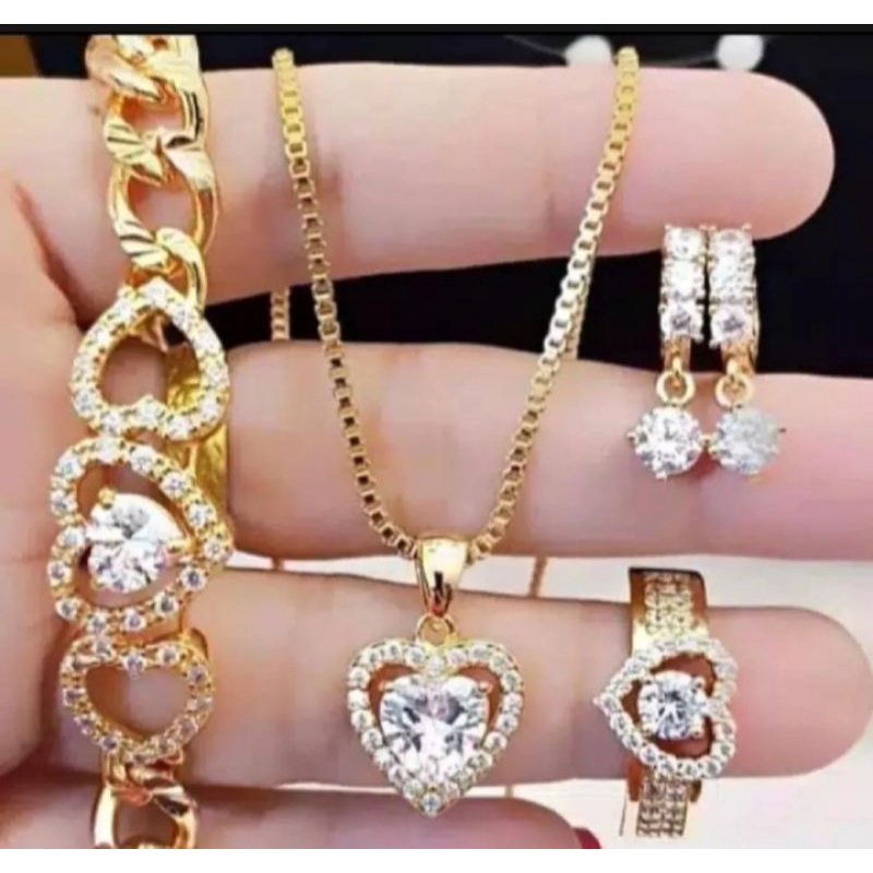 set perhiasan wanita dewasa, love 45, set perhiasan titanium asli anti luntur anti karat,1 set perhiasan lengkap kalung gelang cincin anting,perhiasan wanita import