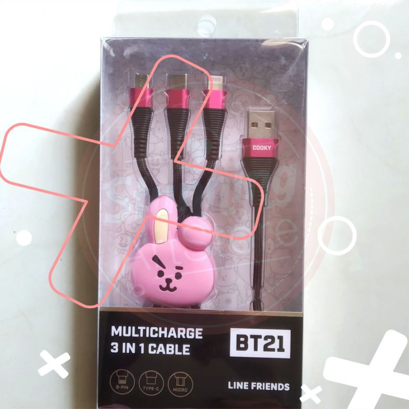 (Baca Deskripsi Dulu) BT21 Official MultiCharge 3in1 Cable Cooky