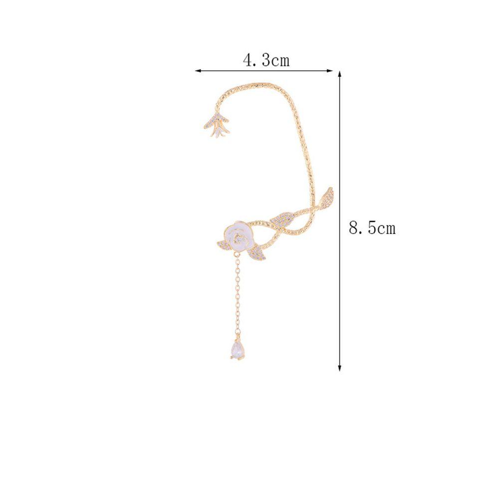 Mxbeauty Anting Klip Bunga Mawar Trendy 1pc Rantai Panjang Perempuan Tanpa Tindik Zirkon Gaya Korea Klip Telinga